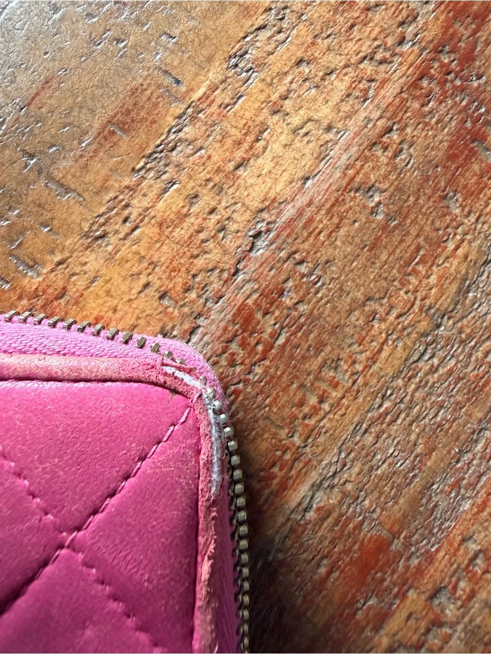 CHANEL Hot Pink Zip Wallet with Gold Logo